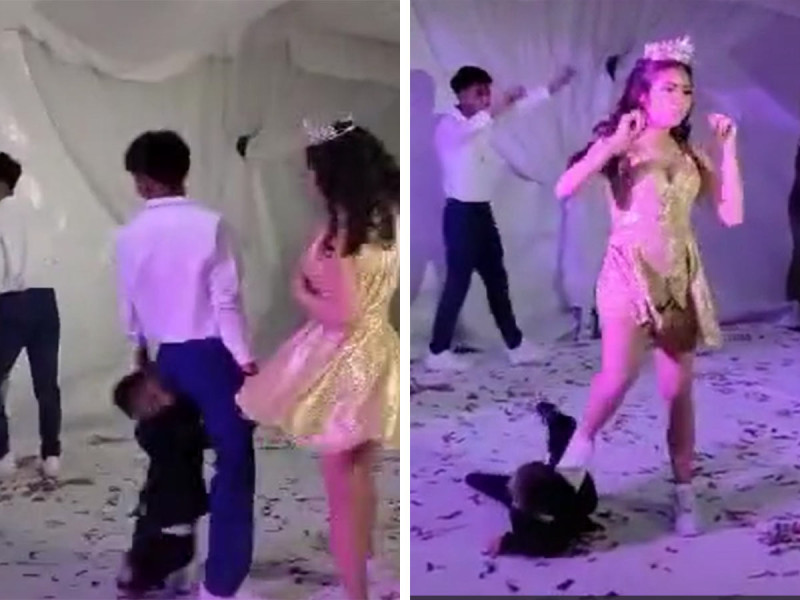 VIDEO: Niño se atraviesa en baile de quinceañera y acaba pisoteado ¡Pudo ser peor!