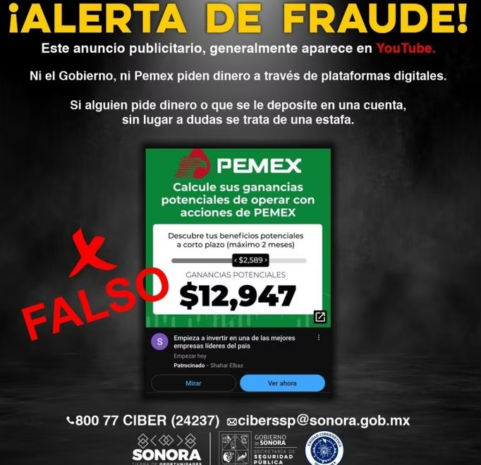 Alertan sobre anuncio falso que oferta acciones de Pemex en Sonora