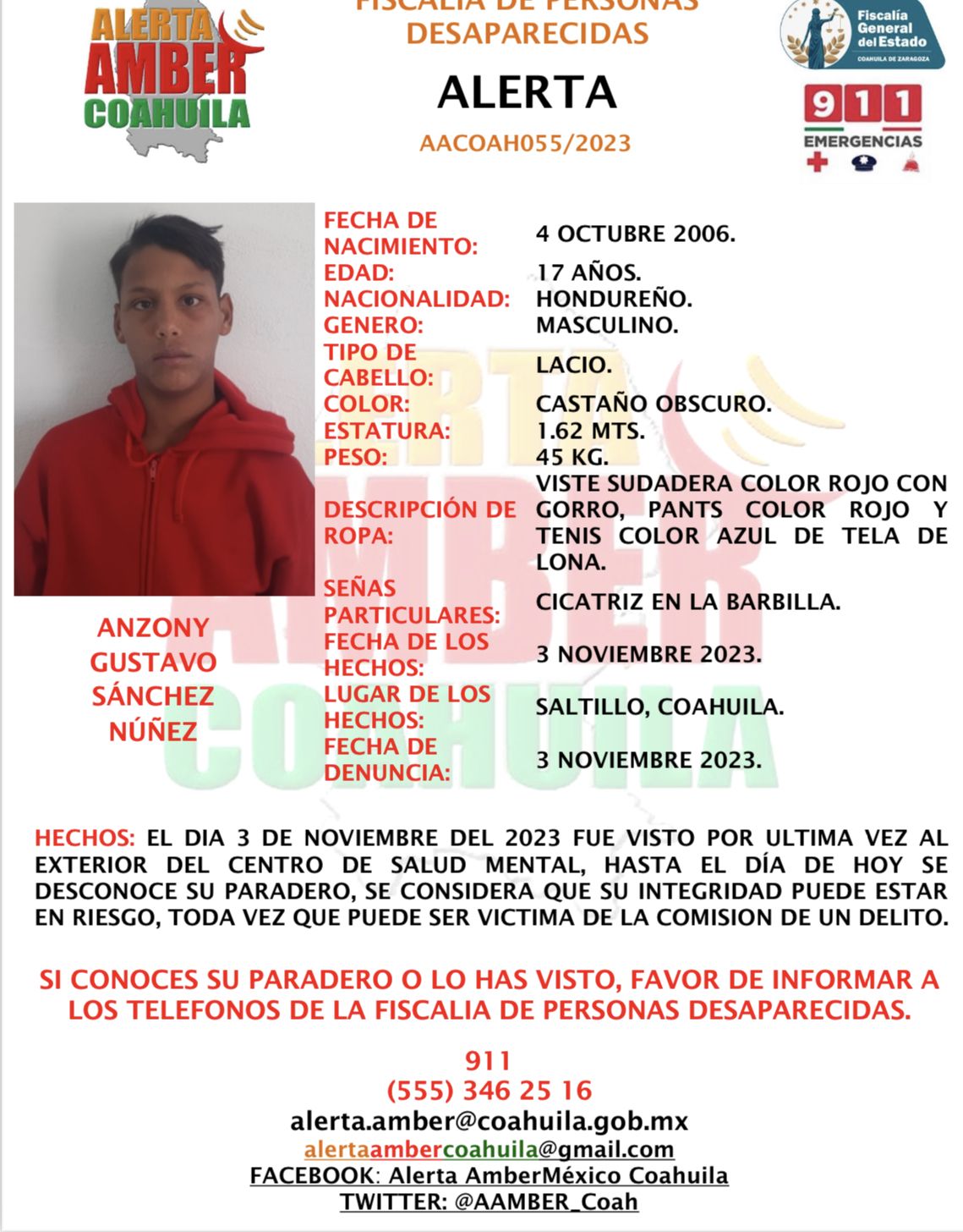 Movilizan alerta Amber para menor hondureño