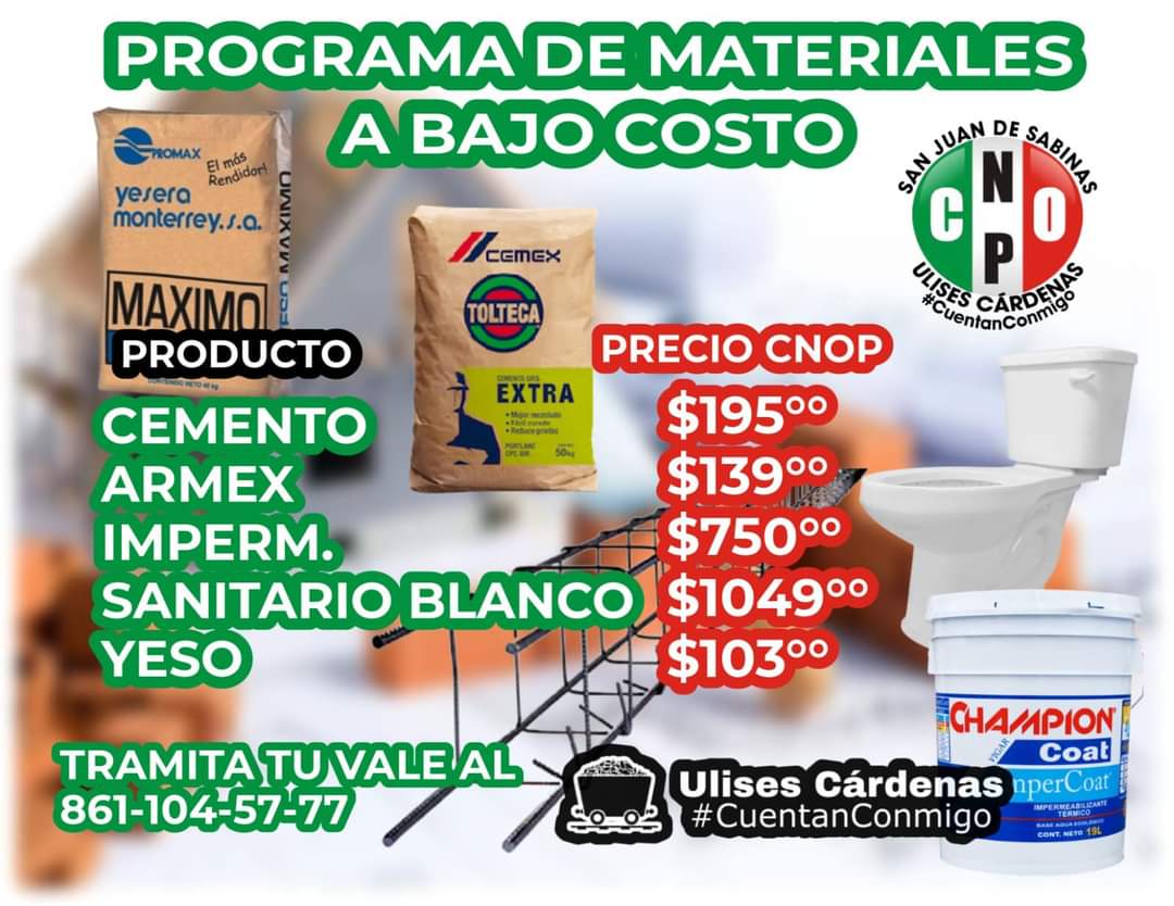 Ofrece CNOP material de construcción a bajo costo