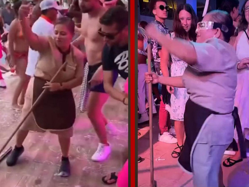 VIDEO: Empleada de limpieza de hotel de Cancún pone el ambiente en plena ‘Pool Party’