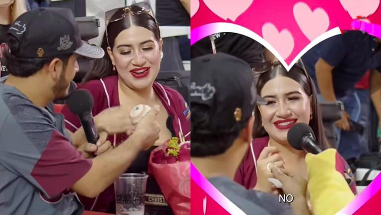 ¡Soldado caído! Mujer rechaza propuesta de matrimonio en estadio de beisbol | VIDEO