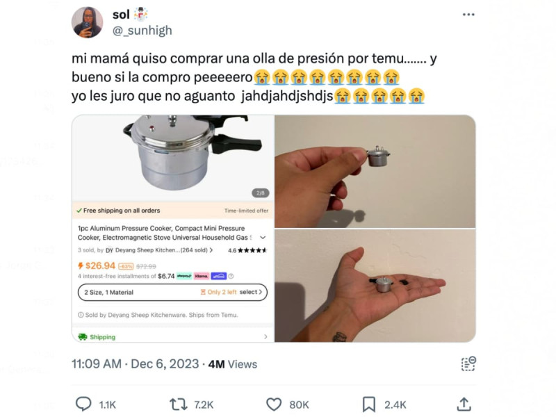 Una mamá compra olla de presión por Temu… y recibe una ¡de juguete!