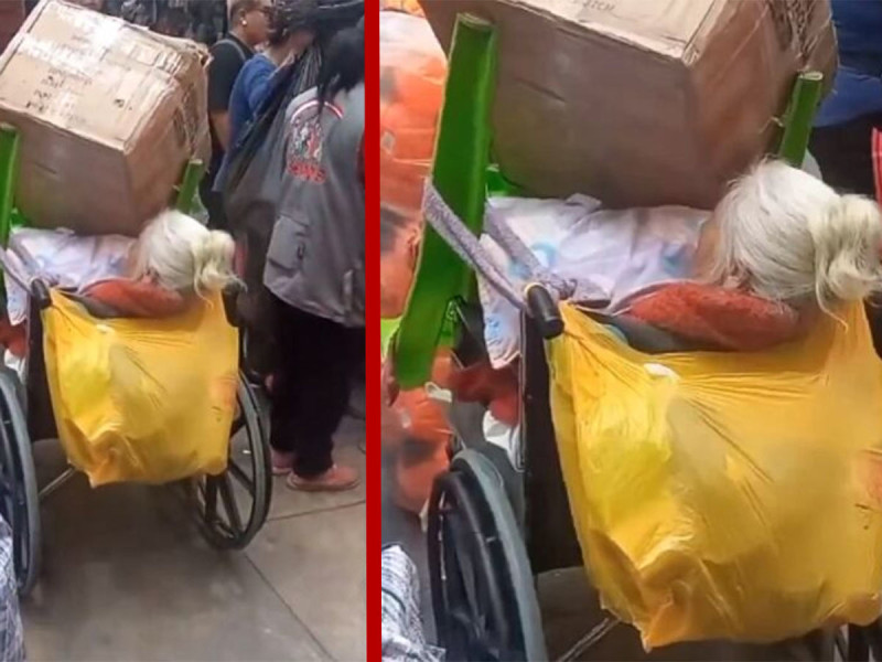 VIDEO: Agarran de cargadora a abuelita con todo y silla de ruedas