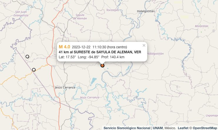Reportan temblor de 4.0 en Sayula, Veracruz