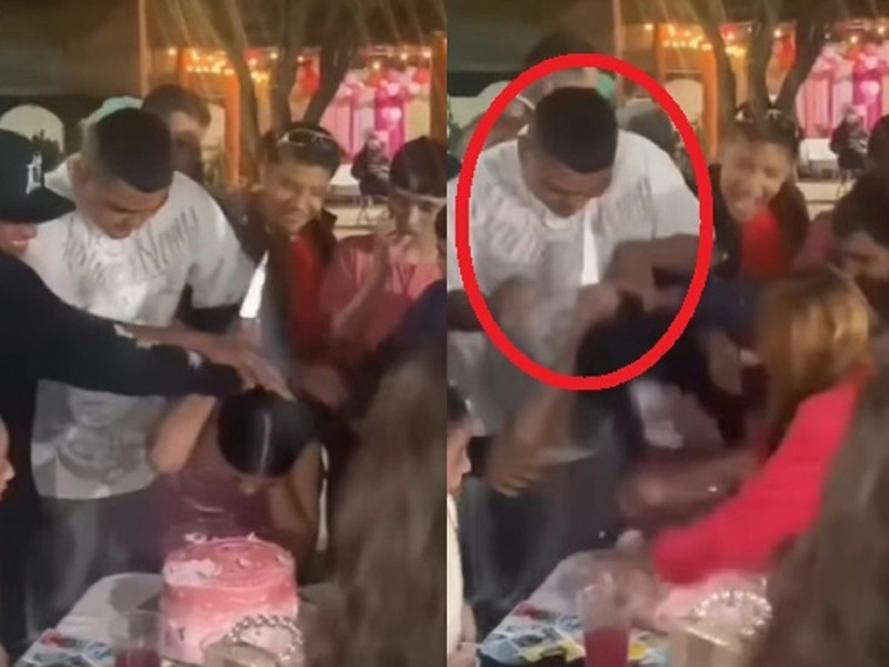 VIDEO. Cumpleañera deja tuerto a invitado en plena partida de pastel