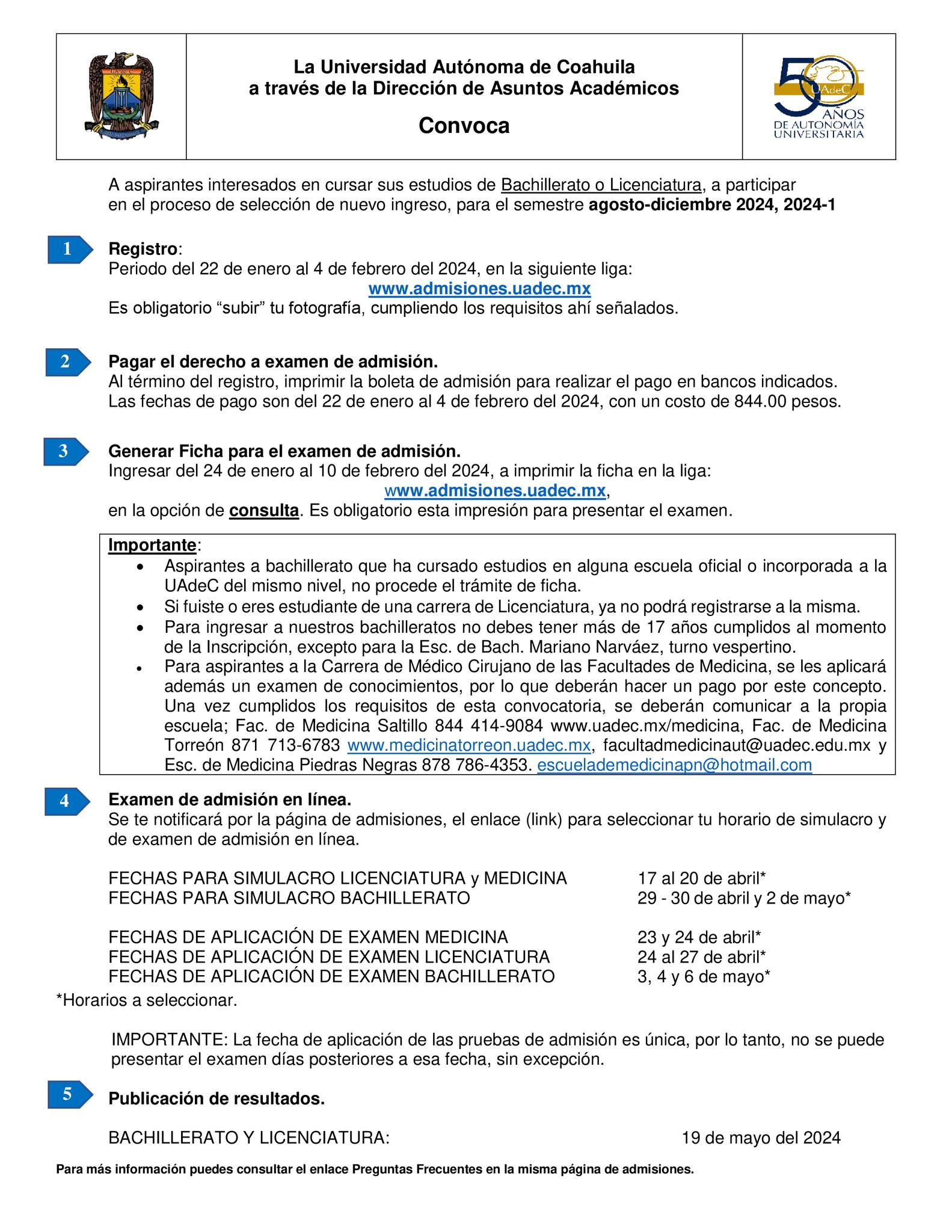 Anuncia UAdeC fechas de inscripciones 2024
