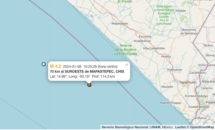 Sismo hoy: Temblor de 4.2 ‘sacude’ Mapastepec, Chiapas