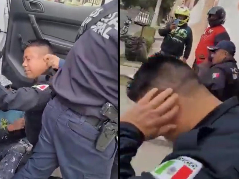 Video: Mujer da jalón de oreja a policía y evita detención de niño que pintaba fachada