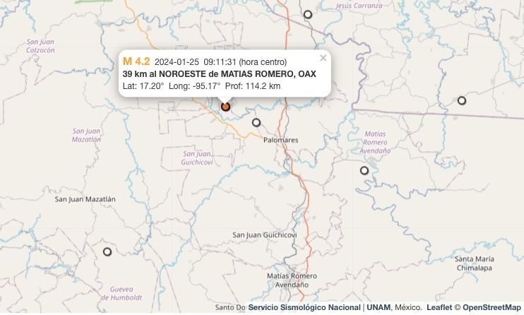 Temblor de 4.2 ‘sacude’ Matías Romero, Oaxaca