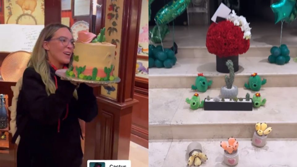 Con pastel y lujosos regalos, Belinda celebra su canción dedicada a Nodal