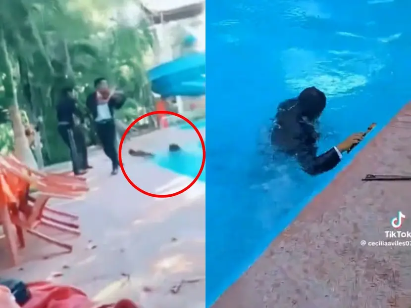 Así cayó un mariachi a una alberca en plena serenata y el VIDEO se viraliza