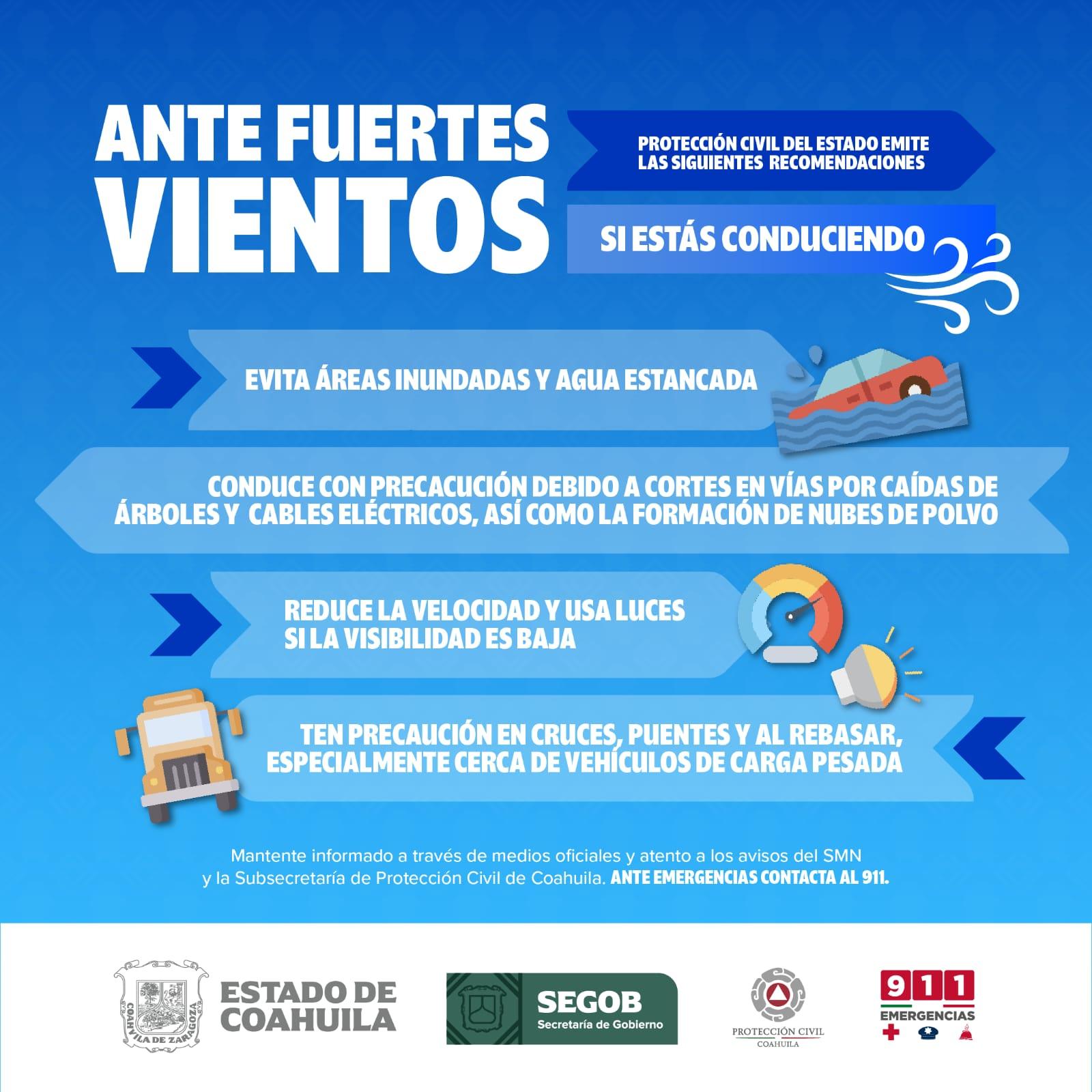 Alerta PC Coahuila sobre fuertes vientos