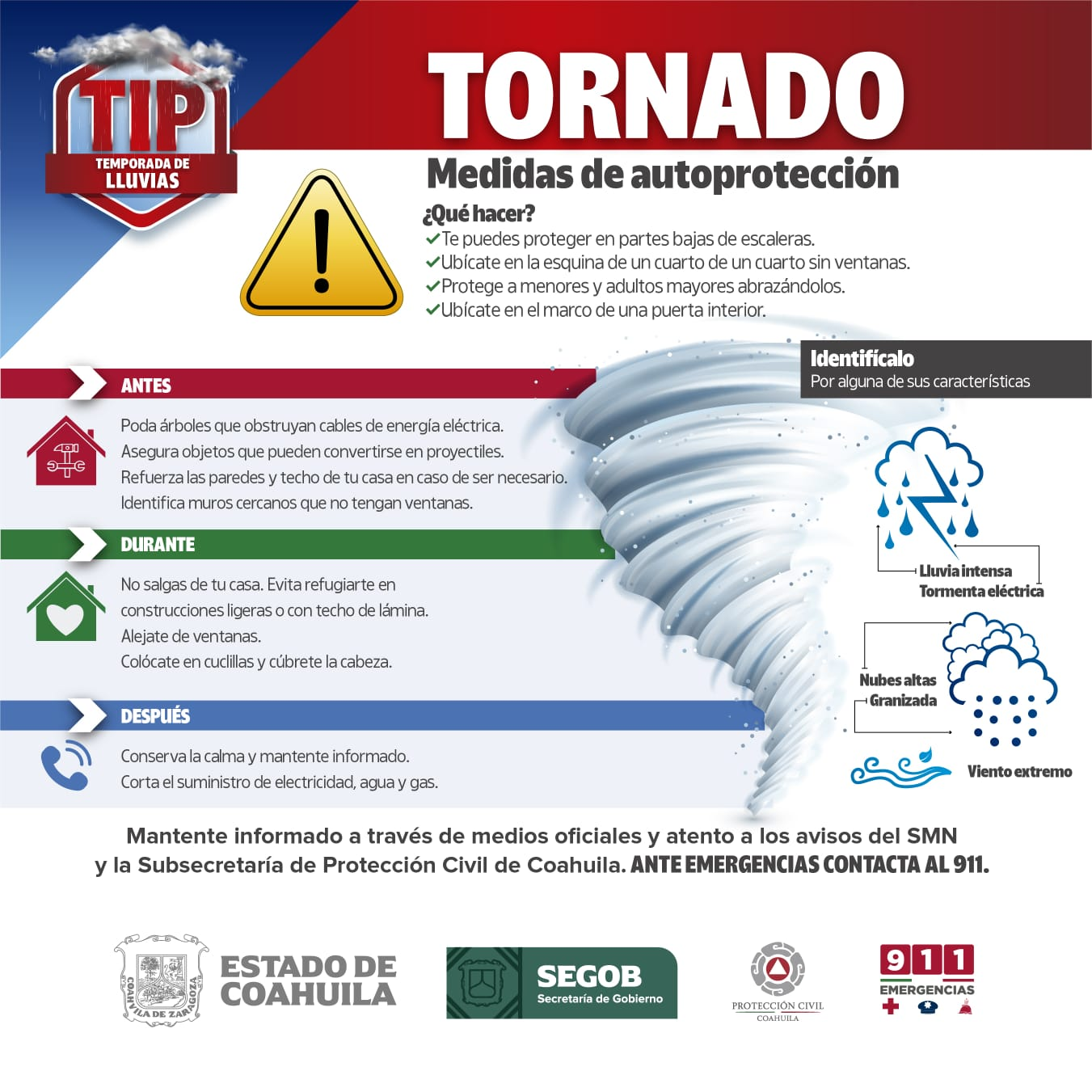 ADVIERTE PC PROBABILIDAD DE TORNADOS