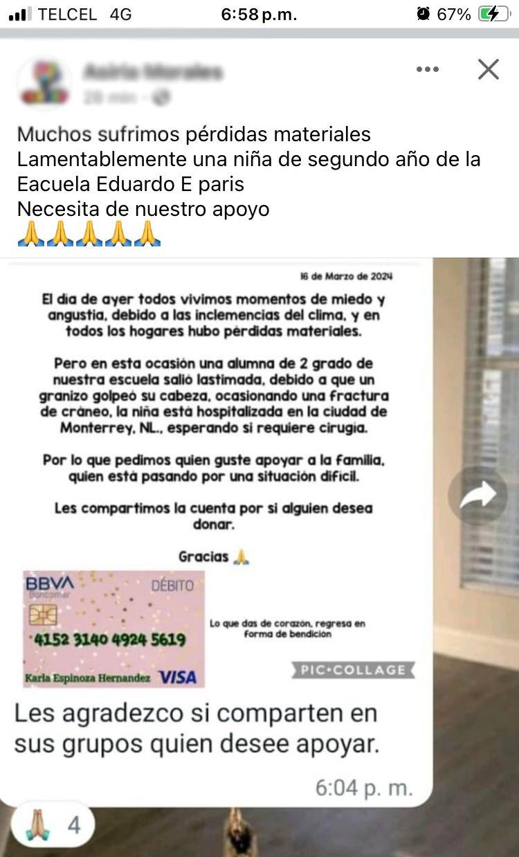 Fractura granizo cráneo de niña