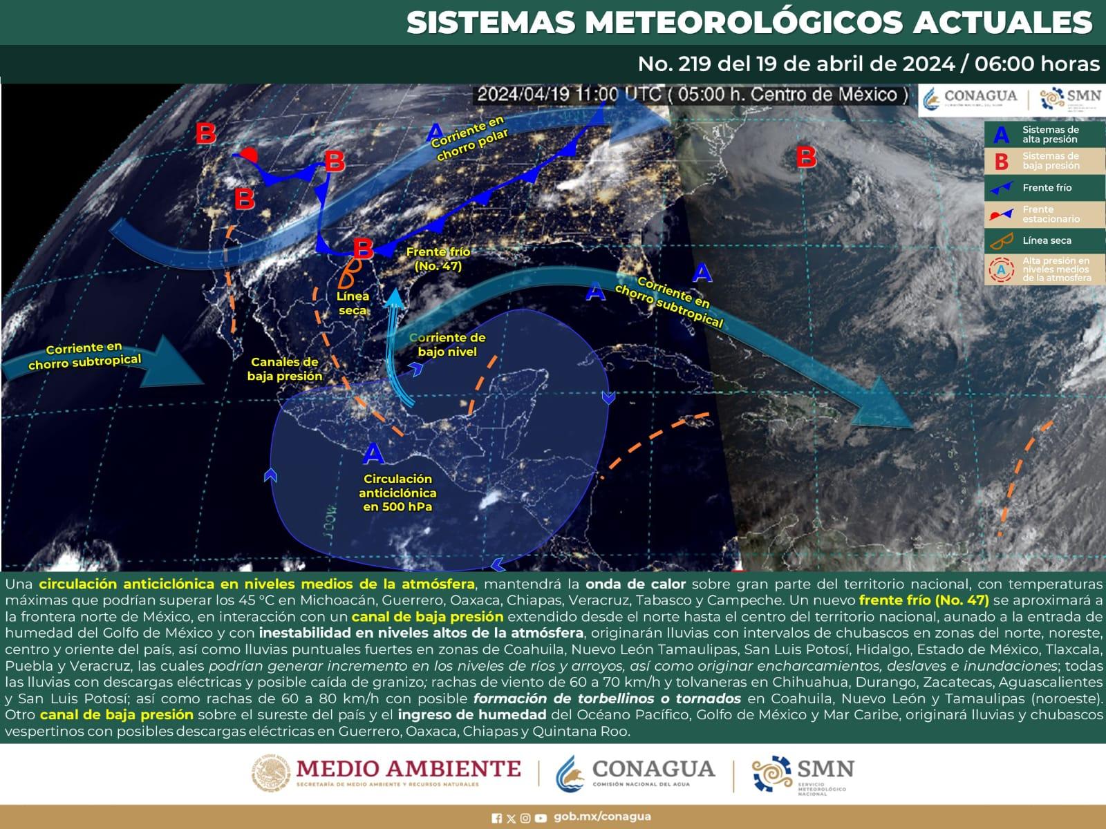 Pronostican lluvias fuertes y torbellinos o tornados
