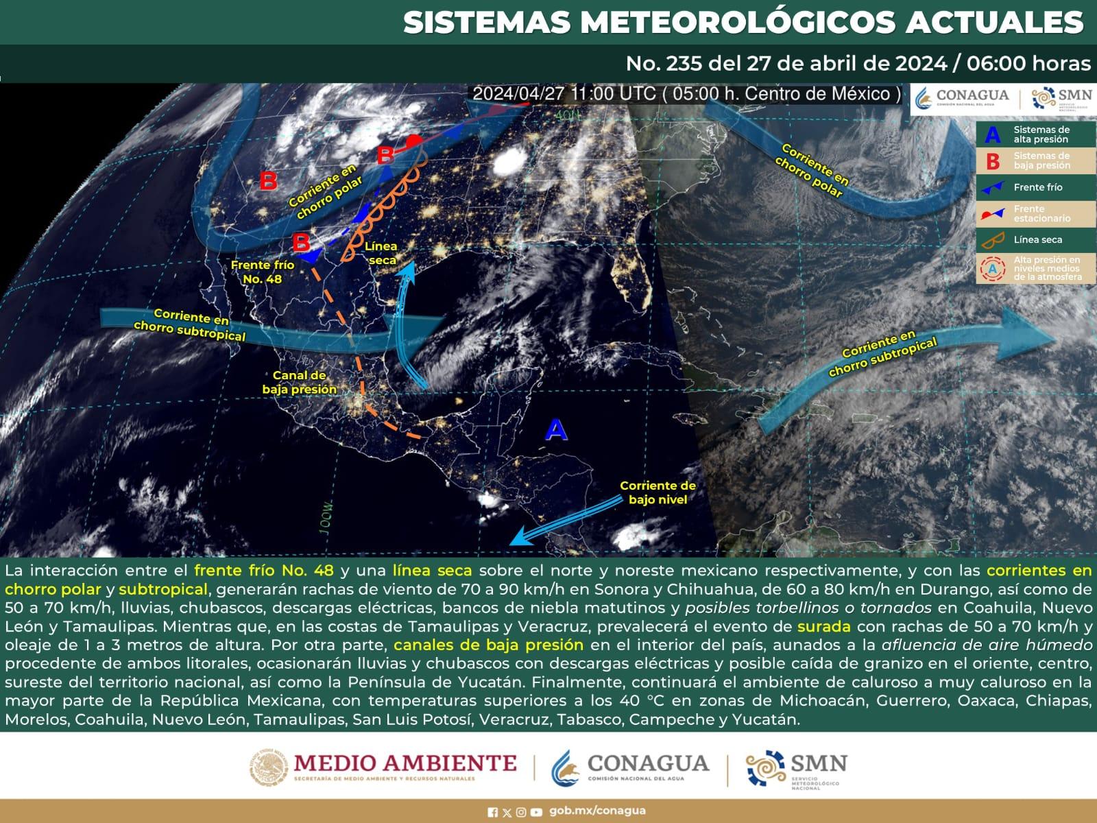 Esperan lluvias y vientos fuertes