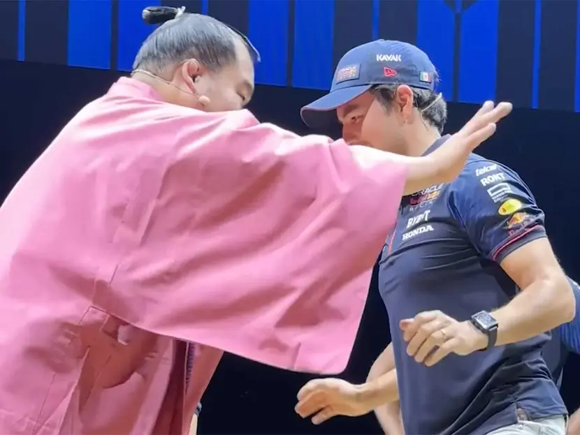 ‘Checo’ Pérez ‘enfrentó’ a luchador de sumo en Japón