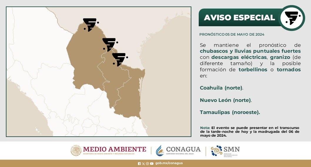 Se mantiene en Coahuila probabilidad de tornados