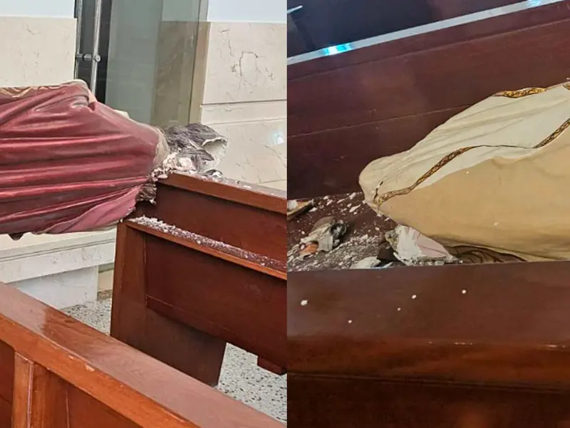 VIDEO: Hombre vandaliza iglesia en plena misa; descargó su furia destrozando santos y vírgenes