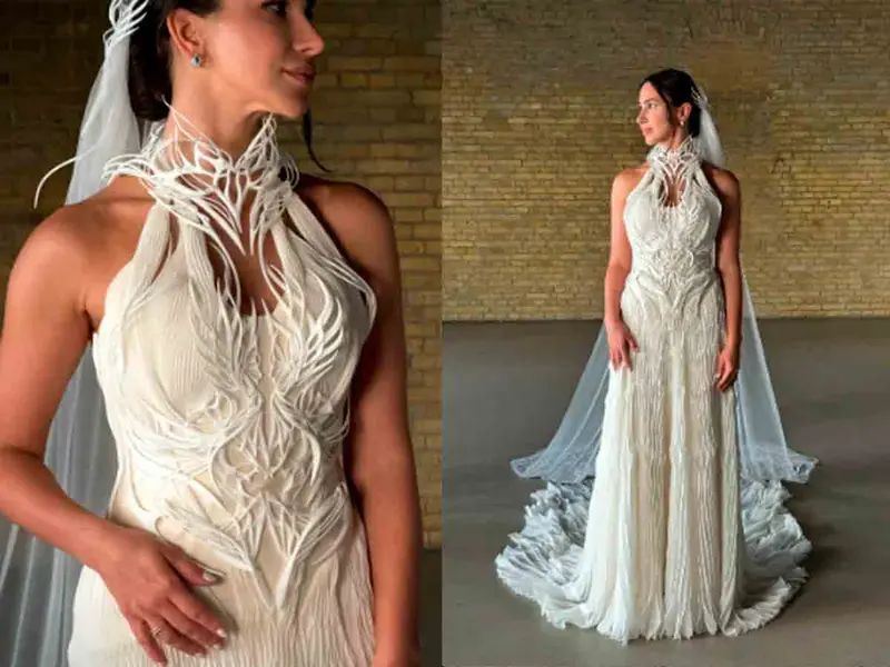 Confeccionan el primer vestido de novia en 3D; tardó un mes en fabricarse