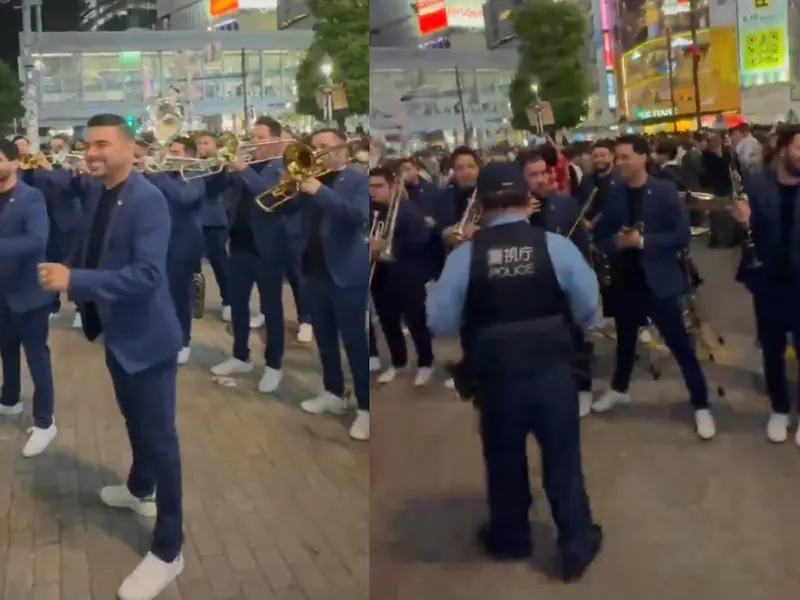 Banda El Recodo da concierto en calles de Japón; policía los detiene