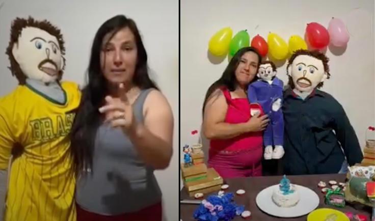 Mujer casada con un muñeco de trapo celebra el ‘cumpleaños’ de su hijo, también de trapo