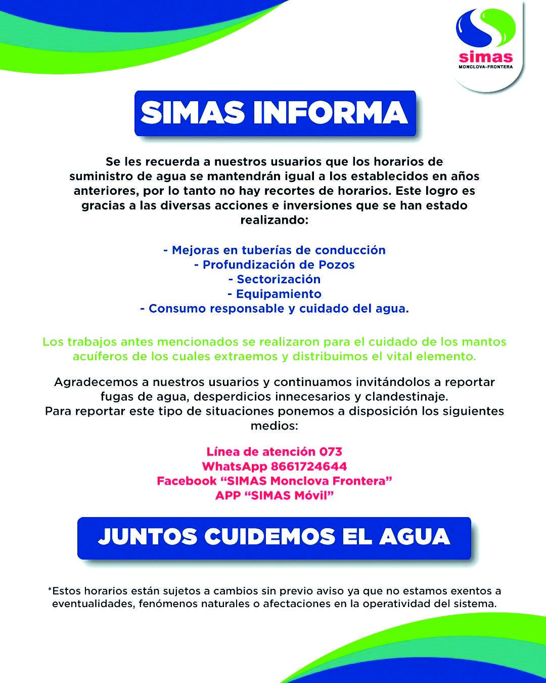 Recorta SIMAS horas de agua
