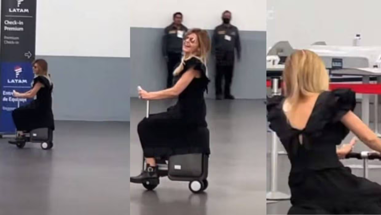 Itatí Cantoral causa furor al divertirse con su maleta motorizada en el Aeropuerto