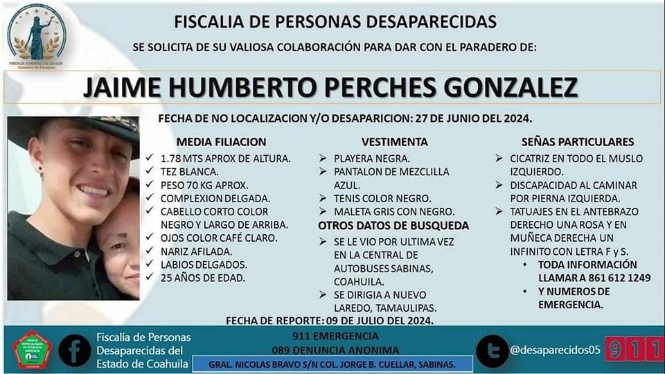 Buscan desde hace un mes a joven sabinense