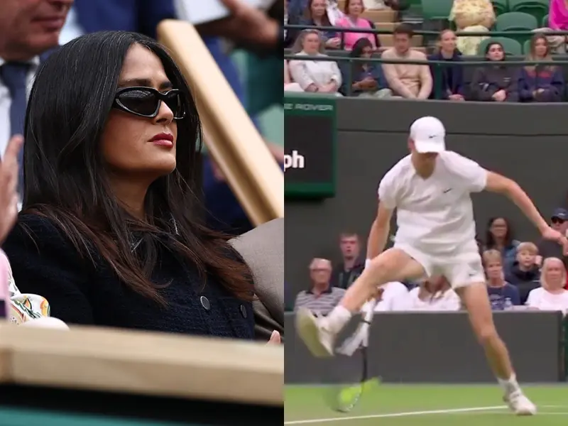 Jannik Sinner se luce en Wimbledon ante la mirada de Salma Hayek