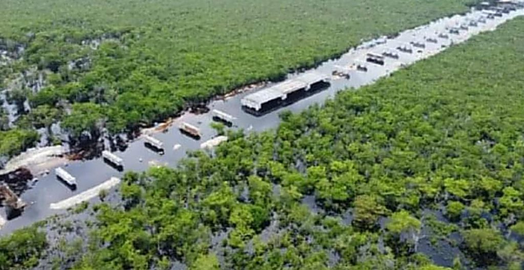 Vías del Tren Maya quedan bajo el agua tras escurrimientos por «Alberto» en al menos un tramo de kilómetro y medio