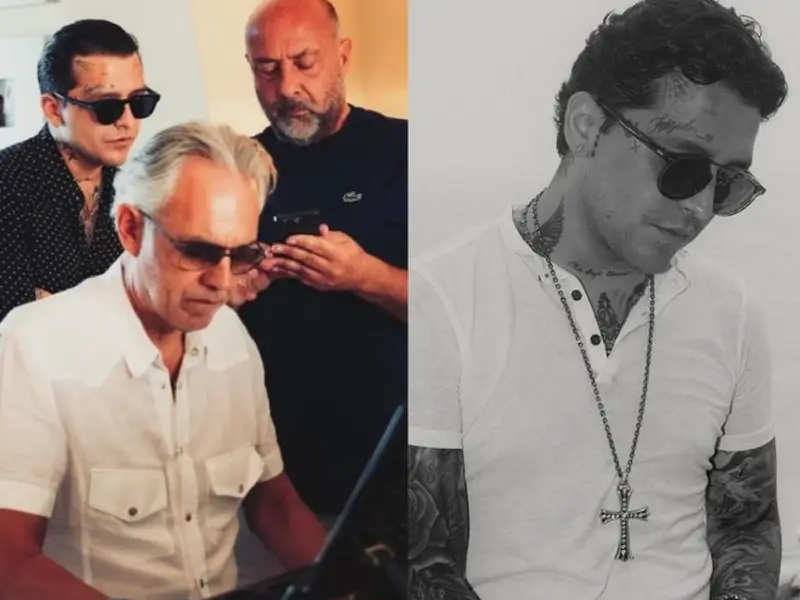 ¡Fue el único mexicano invitado! Christian Nodal cantó con Andrea Bocelli en concierto