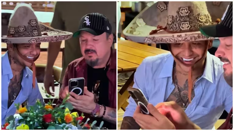 Pepe Aguilar presume a su yerno Christian Nodal y le enseña cómo usar un sombrero charro; los critican: “Lo intentan mucho”