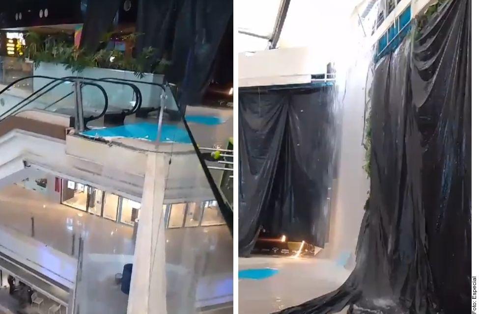 Lluvia rompe techo de plaza en San Pedro