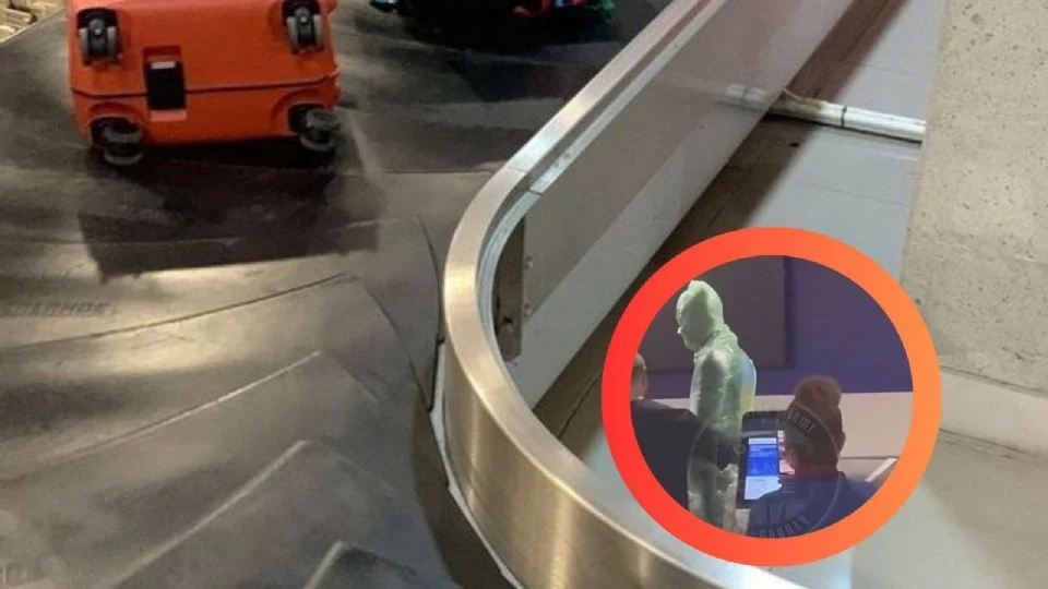 Hombre envuelto en cinta adhesiva quiso viajar como equipaje