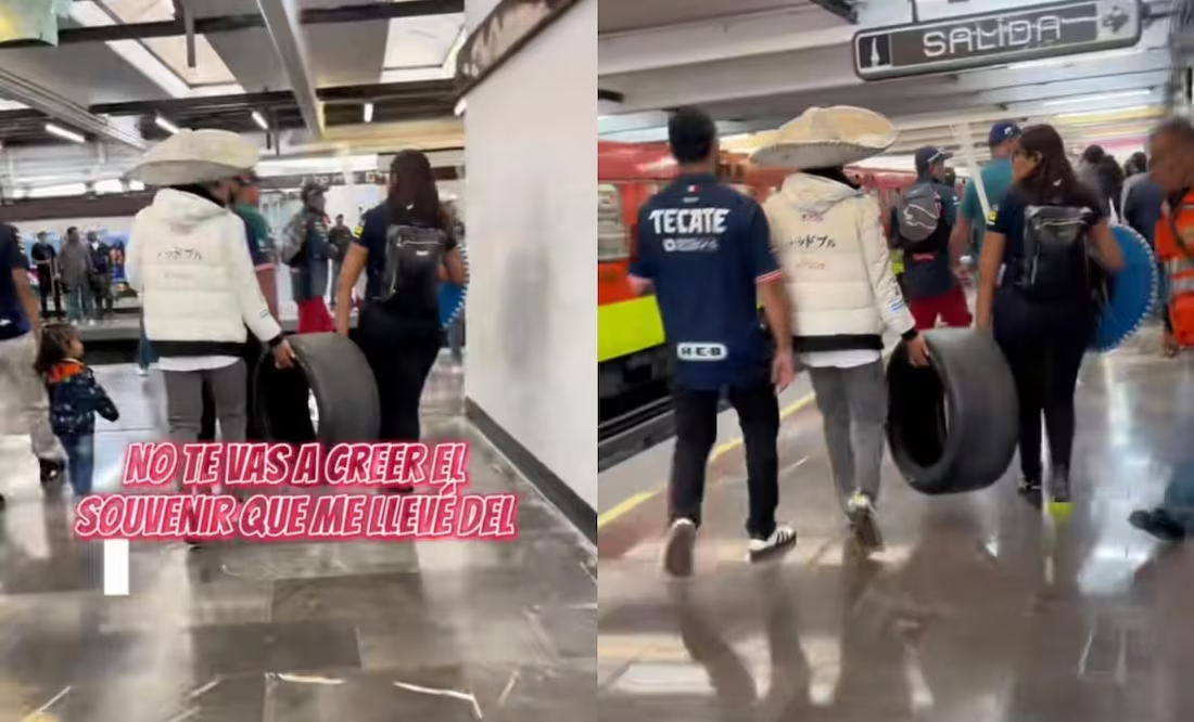 Aficionado presume haberse llevado una llanta como recuerdo del Gran Premio de México