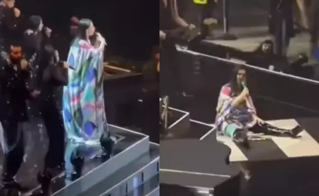 Laura Pausini sufre FUERTE CAÍDA en pleno escenario y preocupa a sus fans