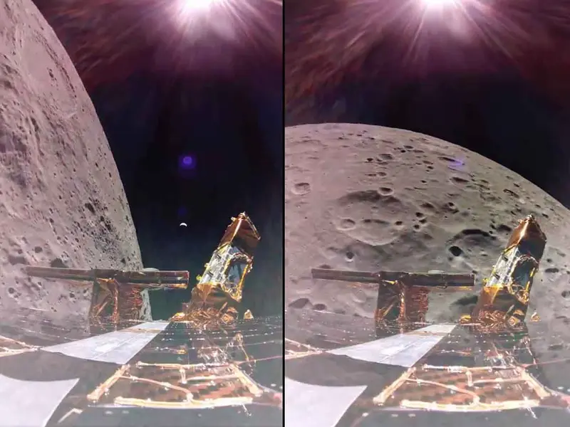 Revelan asombrosas imágenes de la nave espacial con la Luna en primer plano y la Tierra de fondo