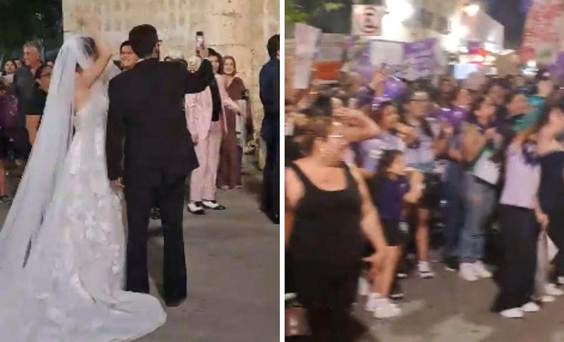 Al grito de «¡cuídala!», mujeres protagonizan boda durante marcha 8M en Mérida; así se vivió el momento