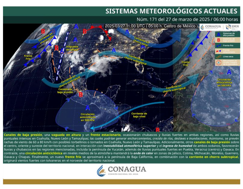 SE PREVÉN LLUVIAS INTENSAS Y POSIBLE FORMACIÓN DE TORBELLINOS EN COAHUILA