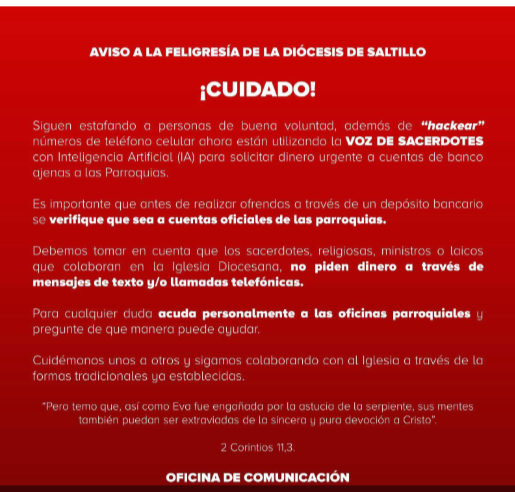 Clonan con IA voces de sacerdotes para estafas