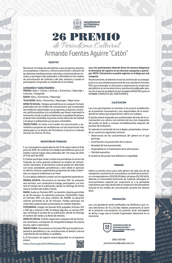 Invita UAdeC a participar en premio de periodismo
