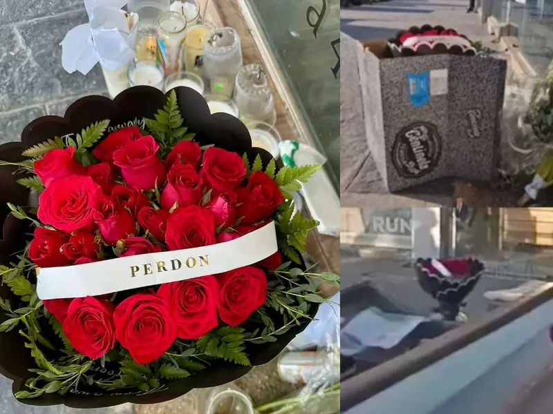 Ramo de rosas con mensaje «Perdón» es dejado en la estética de Valeria Márquez