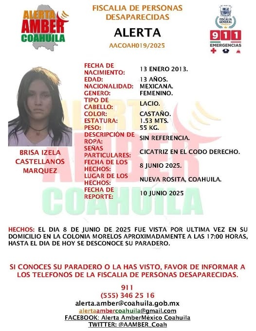 Activan Alerta Amber en RC por Brisa Izela