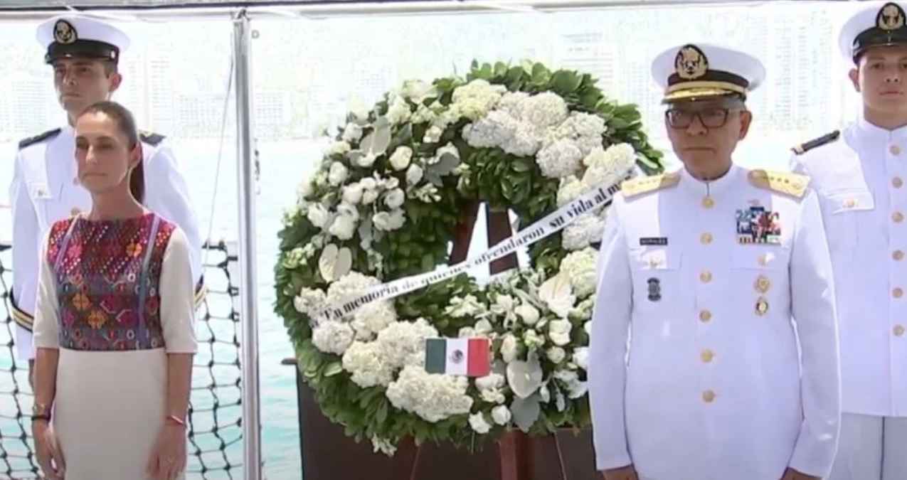 Rinde homenaje Sheinbaum a fallecidos en buque Cuauhtémoc