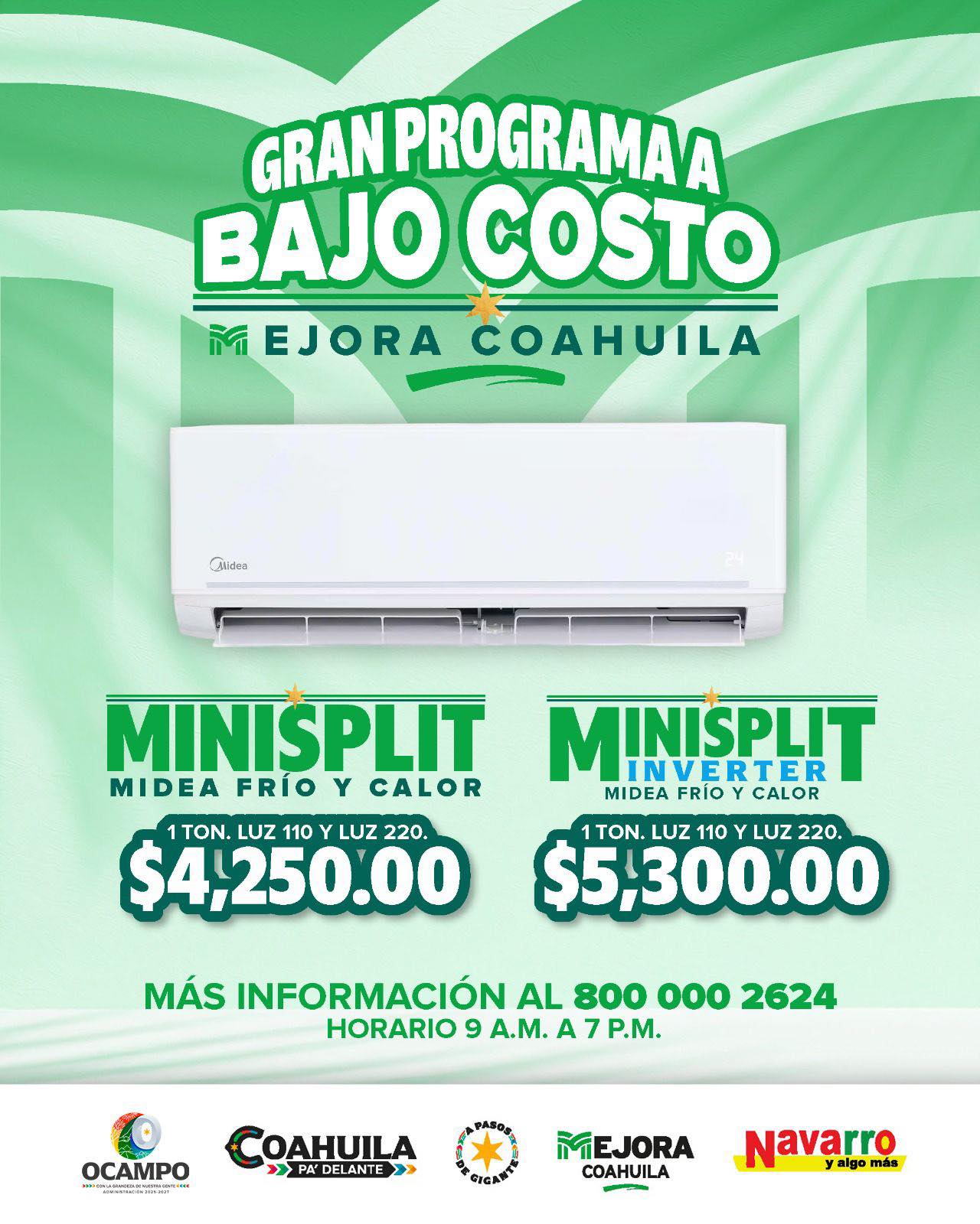 Ofrecen en Ocampo minisplit a bajo costo