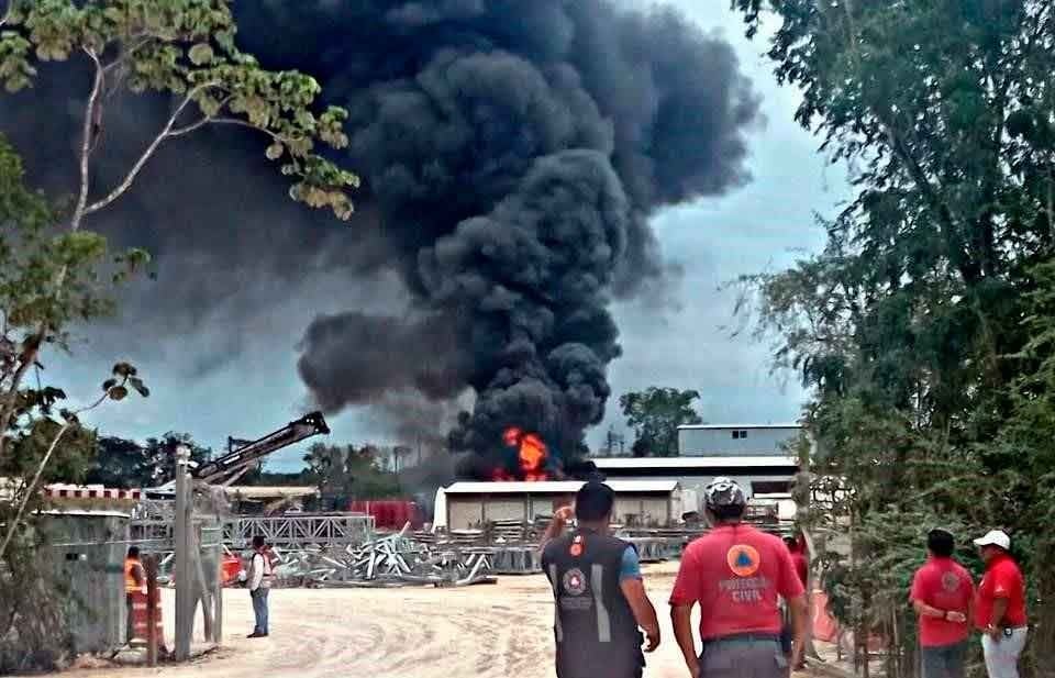 Arde pipa en estación del Tren Maya en QR