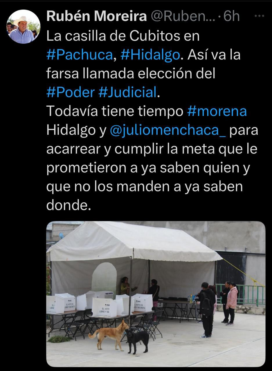 EVIDENCIA RUBÉN MOREIRA EL FRACASO DE LA ELECCIÓN DEL PODER JUDICIAL, CASILLAS VACÍAS MUESTRAN SU FRACASO