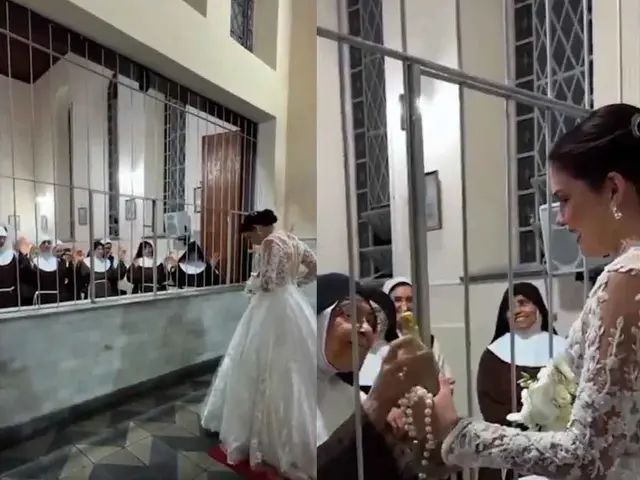 Exmonja regresa al convento vestida de novia para despedirse de sus amigas